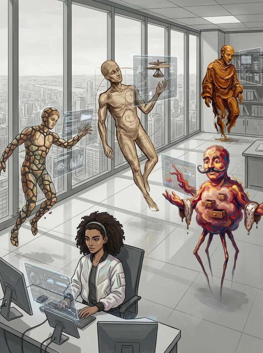 Wide shot of a glass-walled office on Floor 27 as a functioning workspace.