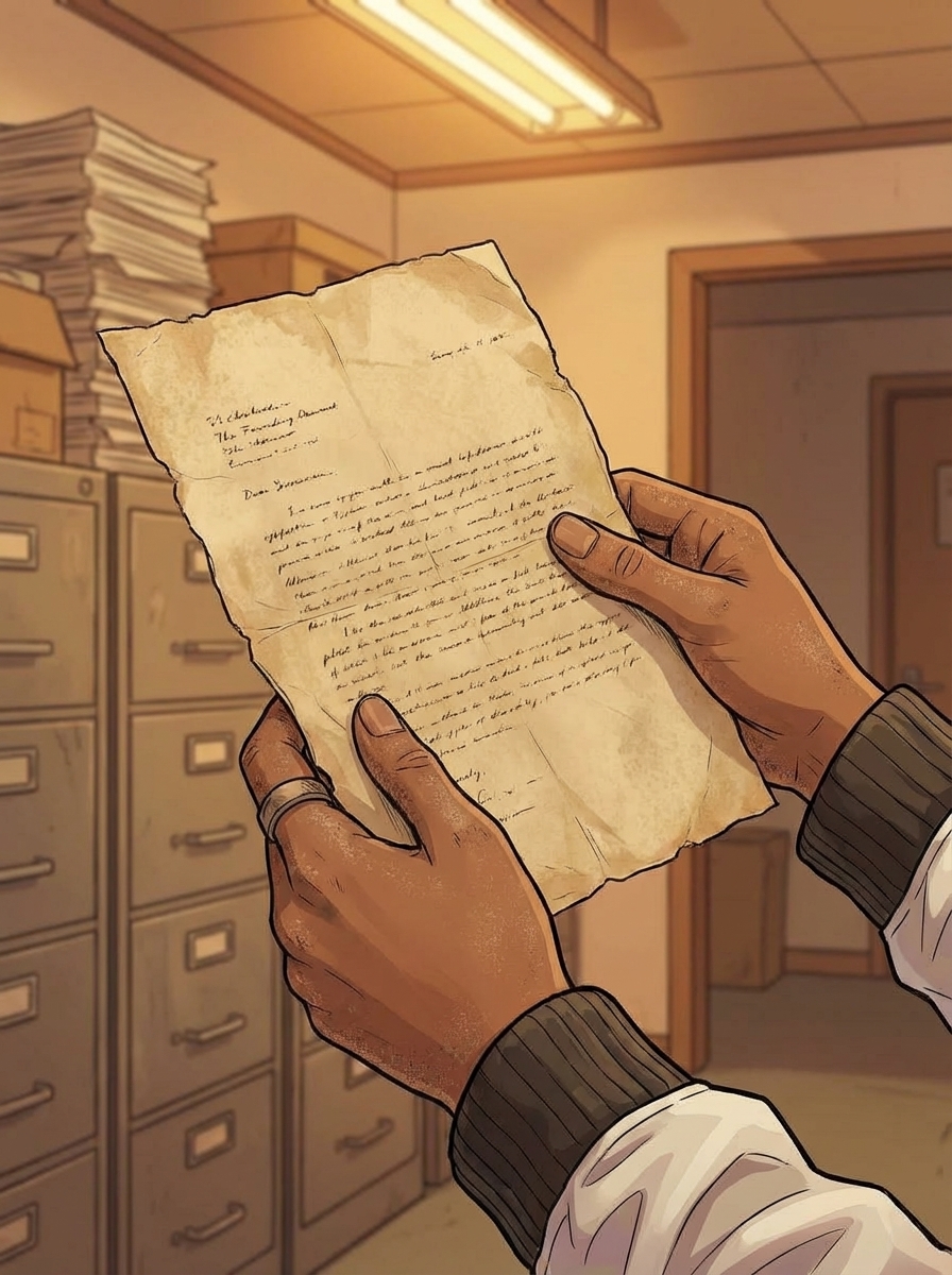 Extreme close-up of a young woman's warm brown hands holding a piece of yellowed paper.