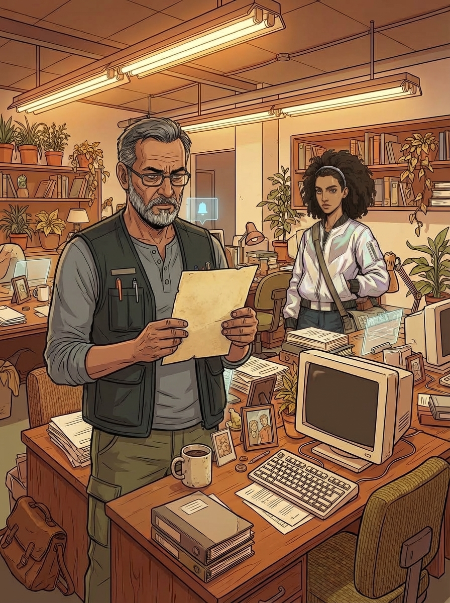 Medium two-shot on Floor 12.