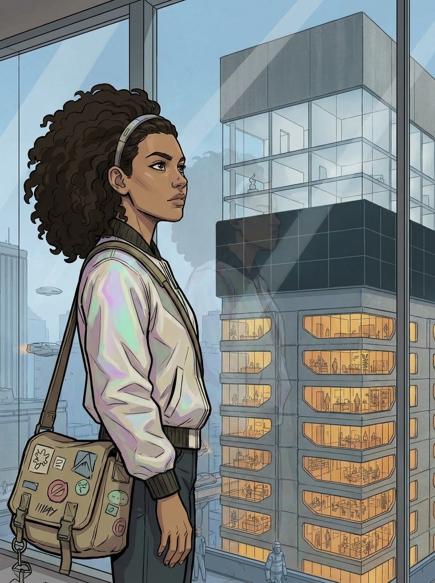 Cross-section view of the Favor.ai tower showing multiple floors — Floor 12 lit warmly at the bottom, dark agent floors in the middle, and the opaque Floor 30 at the top.