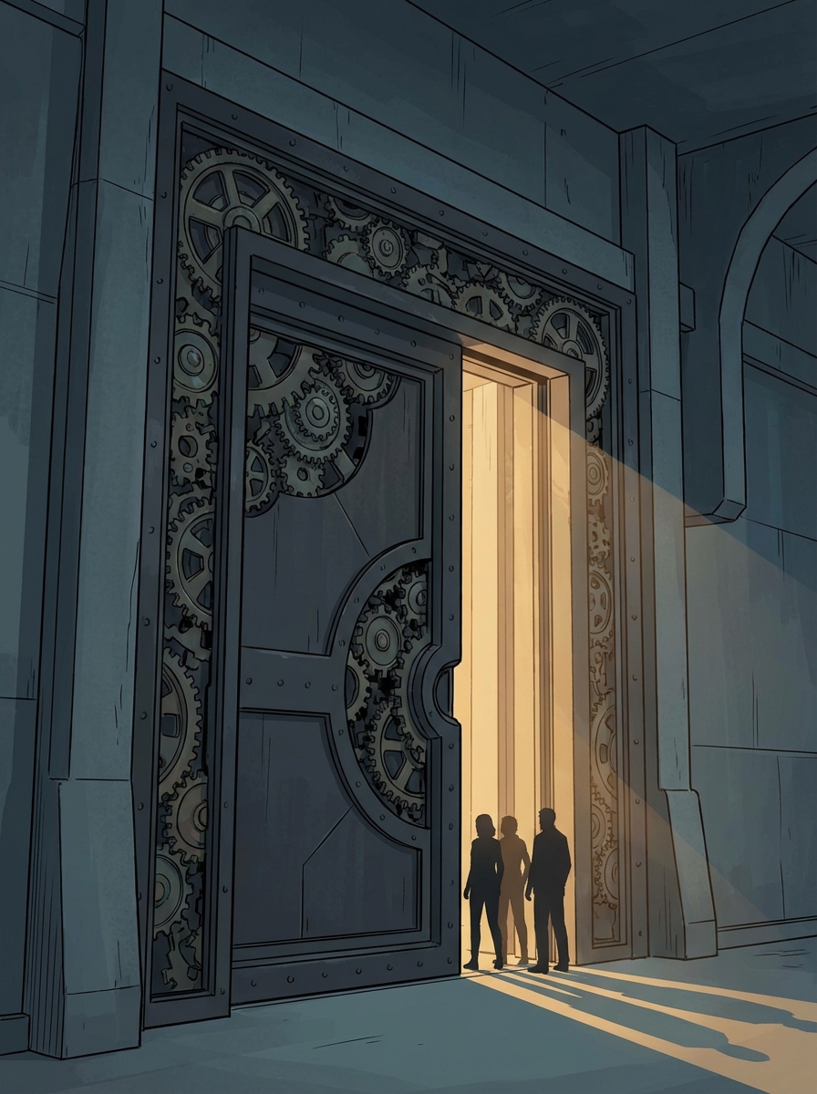 The opaque door of Floor 30 slowly opening as Rem transmits an ancient administrative access protocol.